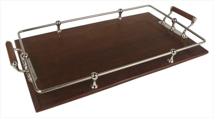 Wood Tray With Nickel Handles